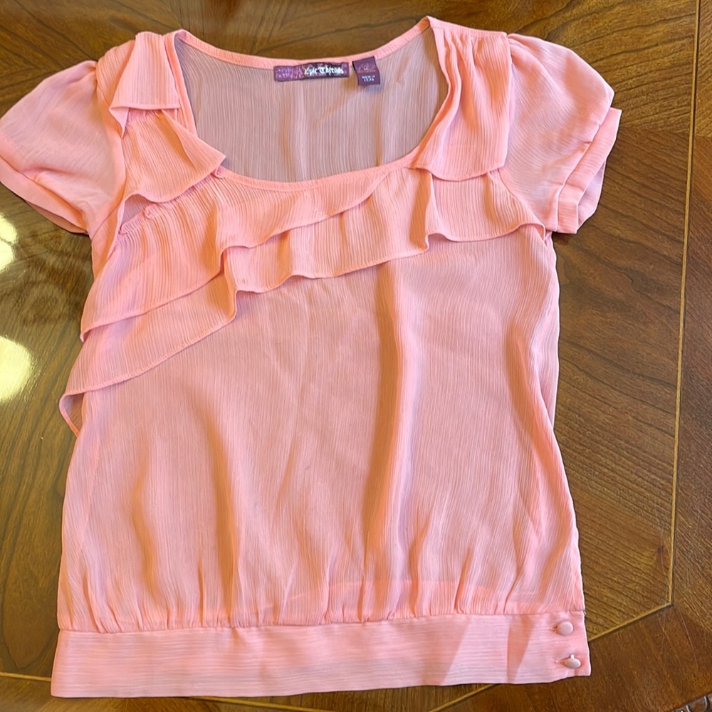 Sheer Flowy Peach Shirt with Peach tank top underneath, Silky material